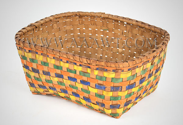 Basket, Rectangle, Yellow, Green and Laundry Blued Splints, entire view